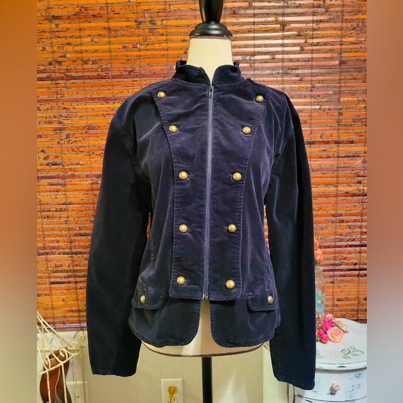 Women's Black Military Velvety Style Jacket - Picture 1 of 6